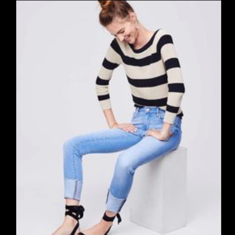 LOFT AnnTaylor Modern Skinny Distressed Cuff Jeans
